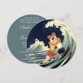  Art Deco, Lovers Kiss op Beach Wedding Kaart (Voorkant / Achterkant)