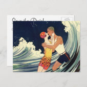 Art Deco Lovers Kiss Wedding Save the Date Aankondigingskaart (Voorkant / Achterkant)