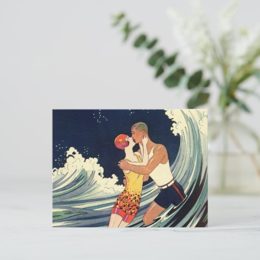  Art Deco Lovers Kiss Wedding Save the Date Aankondigingskaart (Staand voorkant)