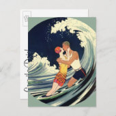  Art Deco Lovers Kiss Wedding Save the Date Aankondigingskaart (Voorkant / Achterkant)