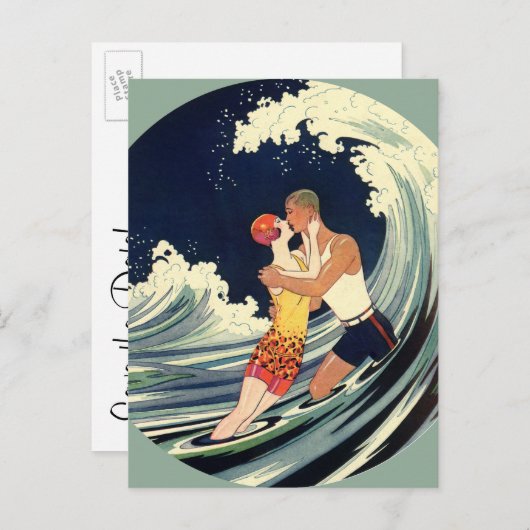  Art Deco Lovers Kiss Wedding Save the Date Aankondigingskaart (Voorkant / Achterkant)