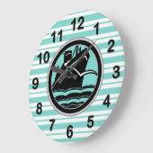 Art Deco Lt Blue Whstriped Blk Ship DIY Markers Grote Klok (Hoek)