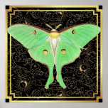 Art Deco Luna Moth Poster<br><div class="desc">Limoen-Groene Luna Moth met de Grote Illustratie van Wings.</div>