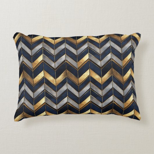 "Art Deco Luxe Design: Goud, Zilver & Blauw Accent Kussen (Voorkant)