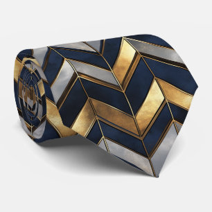 "Art Deco Luxe Design: Goud, Zilver & Blauw Stropdas