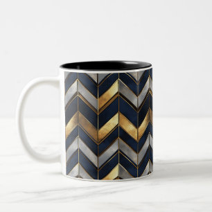 "Art Deco Luxe Design: Goud, Zilver & Blauw Tweekleurige Koffiemok