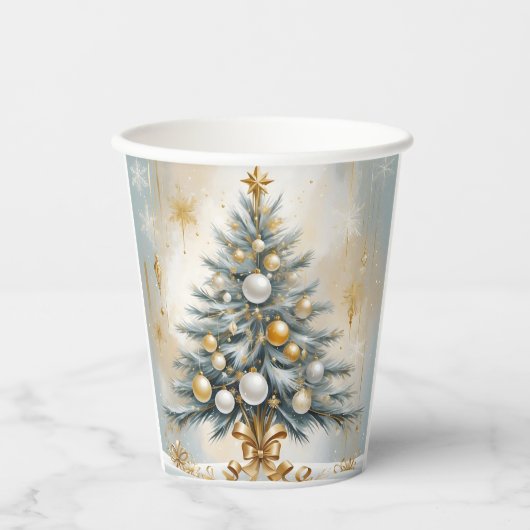 Art Deco Luxe Kerst Gouden Ornamenten Bogen Papieren Bekers (Voorkant)