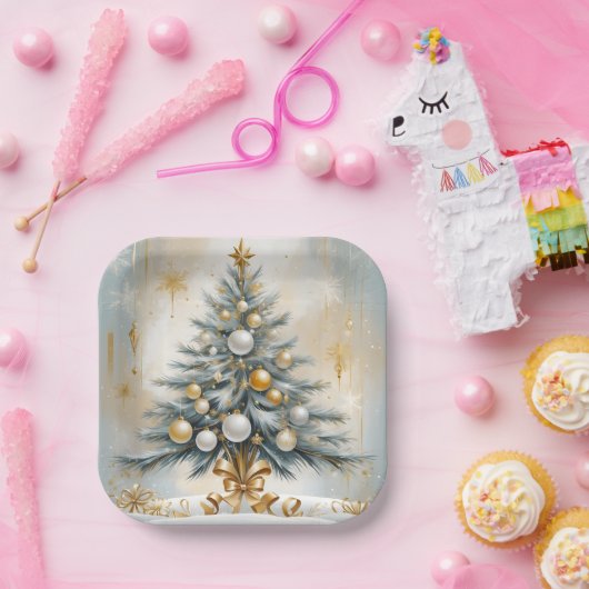 Art Deco Luxe Kerst Gouden Ornamenten Bogen Papieren Bordje (Feest)