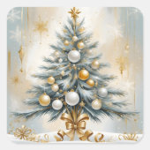 Art Deco Luxe Kerst Gouden Ornamenten Bogen Vierkante Sticker (Voorkant)