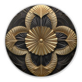 Art Deco Luxe Zwart en Goud Keramische Knop (Voorkant)