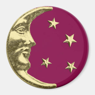 Art Deco Maan en Sterren - Bourgogne en Goud Magneet