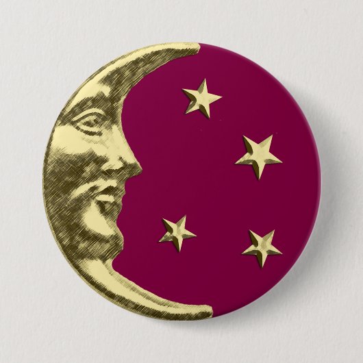 Art Deco Maan en Sterren - Burgundy en Goud Ronde Button 7,6 Cm (Voorkant)