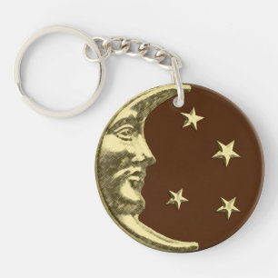 Art Deco Maan en Sterren - Chocoladebruin & Goud Sleutelhanger