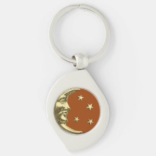 Art Deco Maan en Sterren - Roestbruin en Goud Sleutelhanger