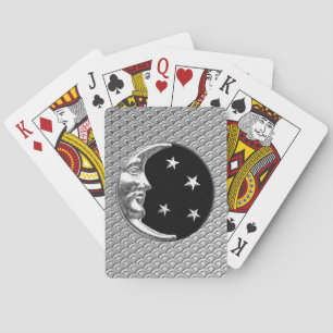 Art Deco Maan en Sterren, Zwart en Zilver Pokerkaarten