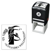 Art Deco Maan Godin Hondenster Ex Libris Boeknaam Zelfinktende Stempel (In situ)