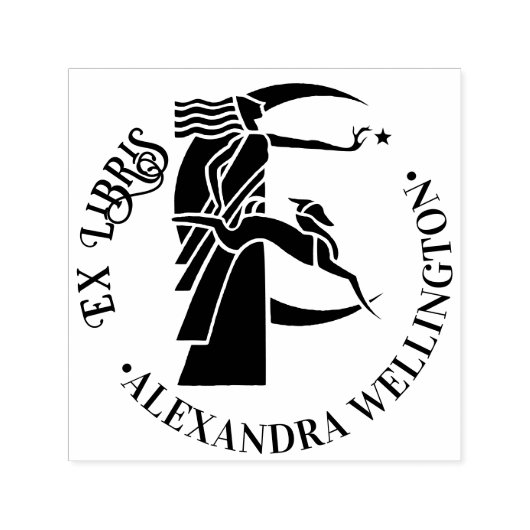 Art Deco Maan Godin Hondenster Ex Libris Boeknaam Zelfinktende Stempel (Design)