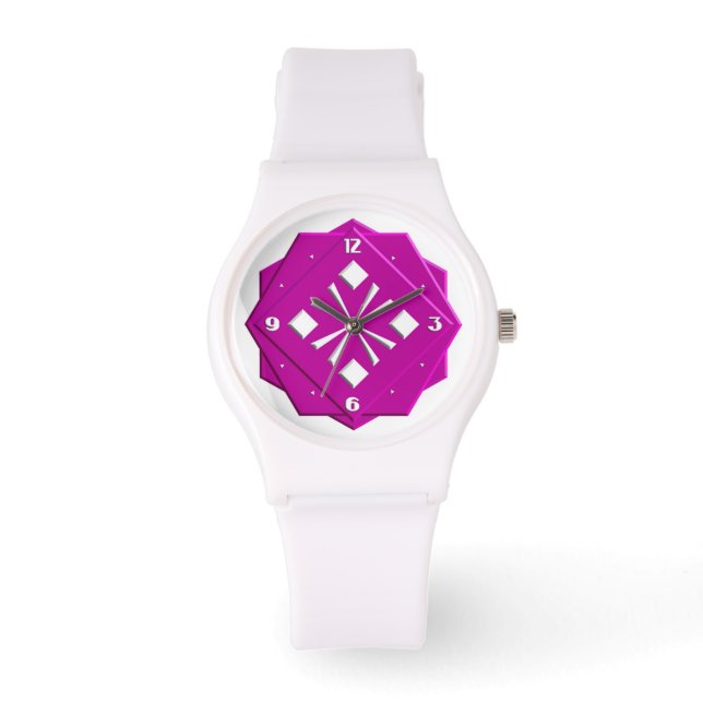 Art Deco magenta geometrisch patroon Horloge (Voorkant)