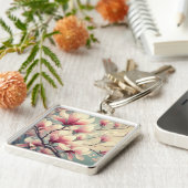 Art Deco Magnolia Bloesem Sleutelhanger (Zijkant)