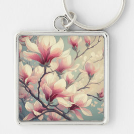 Art Deco Magnolia Bloesem Sleutelhanger