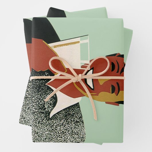  Art Deco Man, koude Drinken in de zomer Inpakpapier Vel (In situ)