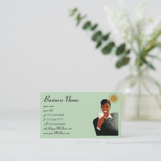  Art Deco Man, koude Drinken in de zomer Visitekaartje (Staand voorkant)