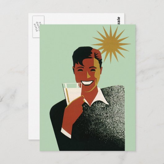 Art Deco, Man met cocktail in de zon Briefkaart (Voorkant / Achterkant)
