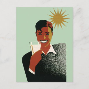 Art Deco, Man met cocktail in de zon Briefkaart