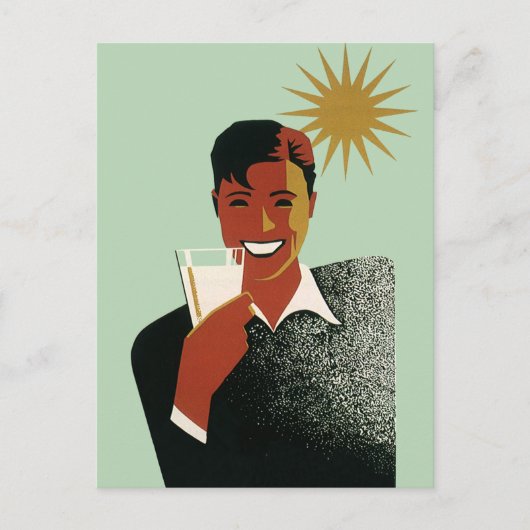 Art Deco, Man met cocktail in de zon Briefkaart (Voorkant)
