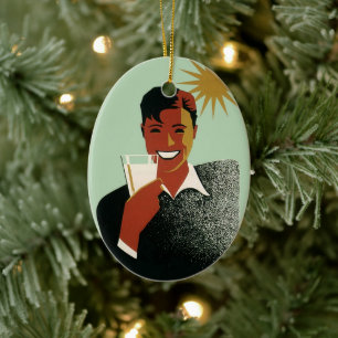 Art Deco, Man met cocktail in de zon Keramisch Ornament