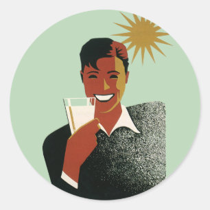 Art Deco, Man met cocktail in de zon Ronde Sticker