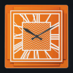 Art Deco, mandarijnensinaasappel Vierkante Klok<br><div class="desc">Art Deco,  mandarijn oranje / tangerine 3-d effect wandklok met witte getallen - digitale grafische kaart</div>