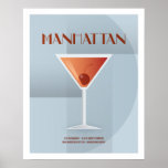 Art Deco Manhattan Poster<br><div class="desc">Deze Manhattan afbeelding maakt deel uit van het Classic Cocktail Collectie. Getekend in een art deco stijl met de basis recept ingrediënten voor het maken van de cocktail.</div>