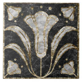 Art Deco Marble Tile Floral. Blauwbloemen Tegeltje