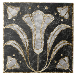 Art Deco Marble Tile Floral. Blauwbloemen Tegeltje
