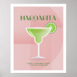 Art Deco Margarita Poster<br><div class="desc">Deze Margarita is onderdeel van het Classic Cocktail Collectie. Getekend in een art deco stijl met de basis recept ingrediënten voor het maken van de cocktail.</div>