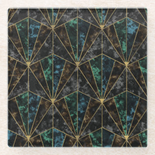 Art Deco Marmer: Malachiet Luxe Glazen Onderzetter