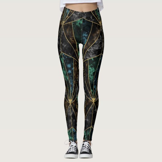 Art Deco Marmer: Malachiet Luxe Leggings (Voorkant)