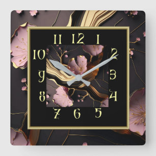 Art Deco marmer roze en zwart decoratief Vierkante Klok