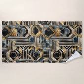 Art-deco marmer Zwart en goud Jazzy Geometric Des Strandlaken (Voorkant)