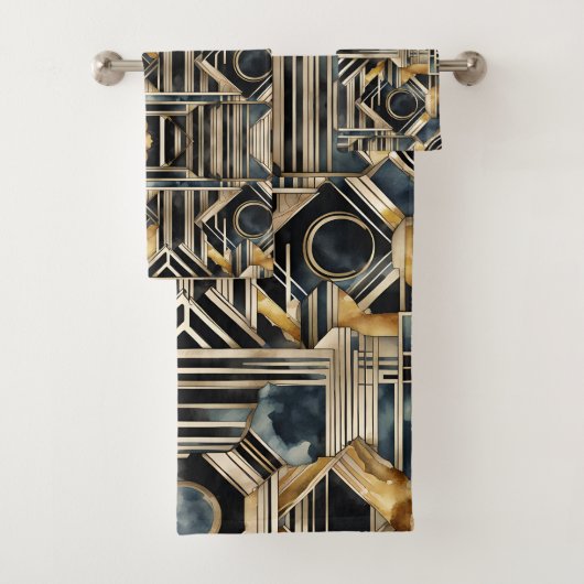 Art-deco marmer Zwart en goud Jazzy Geometrisch Bad Handdoek (Insitu)