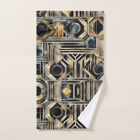 Art-deco marmer Zwart en goud Jazzy Geometrisch Bad Handdoek (Handdoek)