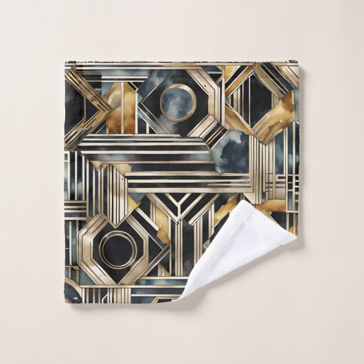 Art-deco marmer Zwart en goud Jazzy Geometrisch Bad Handdoek (Wasdoekje)