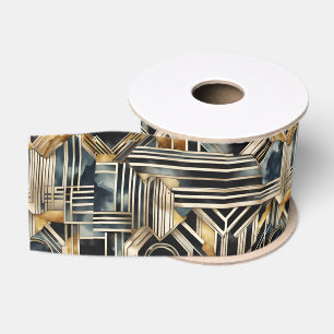 Art-deco marmer Zwart en goud Jazzy Geometrisch Grosgrain Lint