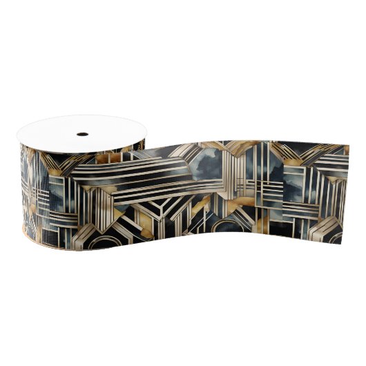 Art-deco marmer Zwart en goud Jazzy Geometrisch Grosgrain Lint (Spoel)