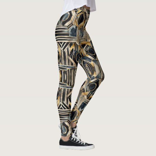 Art-deco marmer Zwart en goud Jazzy Geometrisch Leggings (Rechts)