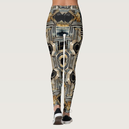 Art-deco marmer Zwart en goud Jazzy Geometrisch Leggings (Achterkant)