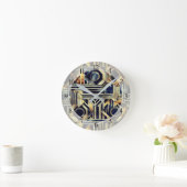 Art-deco marmer Zwart en goud Jazzy Geometrisch Ronde Klok (Huis)