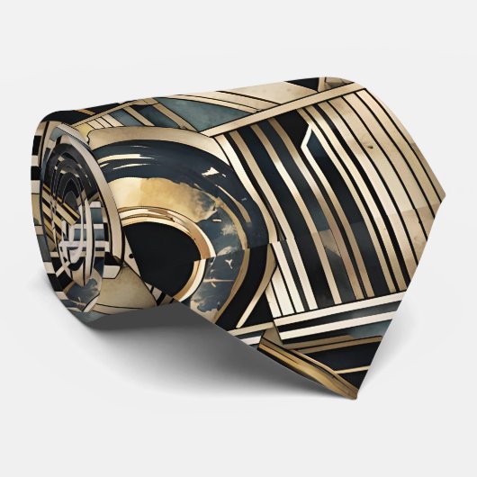 Art-deco marmer Zwart en goud Jazzy Geometrisch Stropdas (Opgerold)