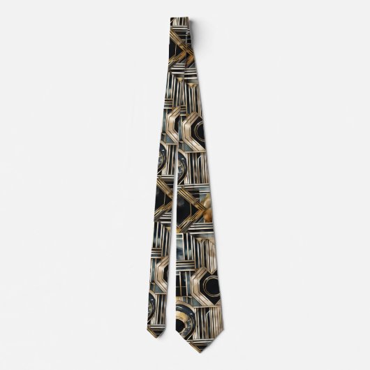 Art-deco marmer Zwart en goud Jazzy Geometrisch Stropdas (Achterkant)